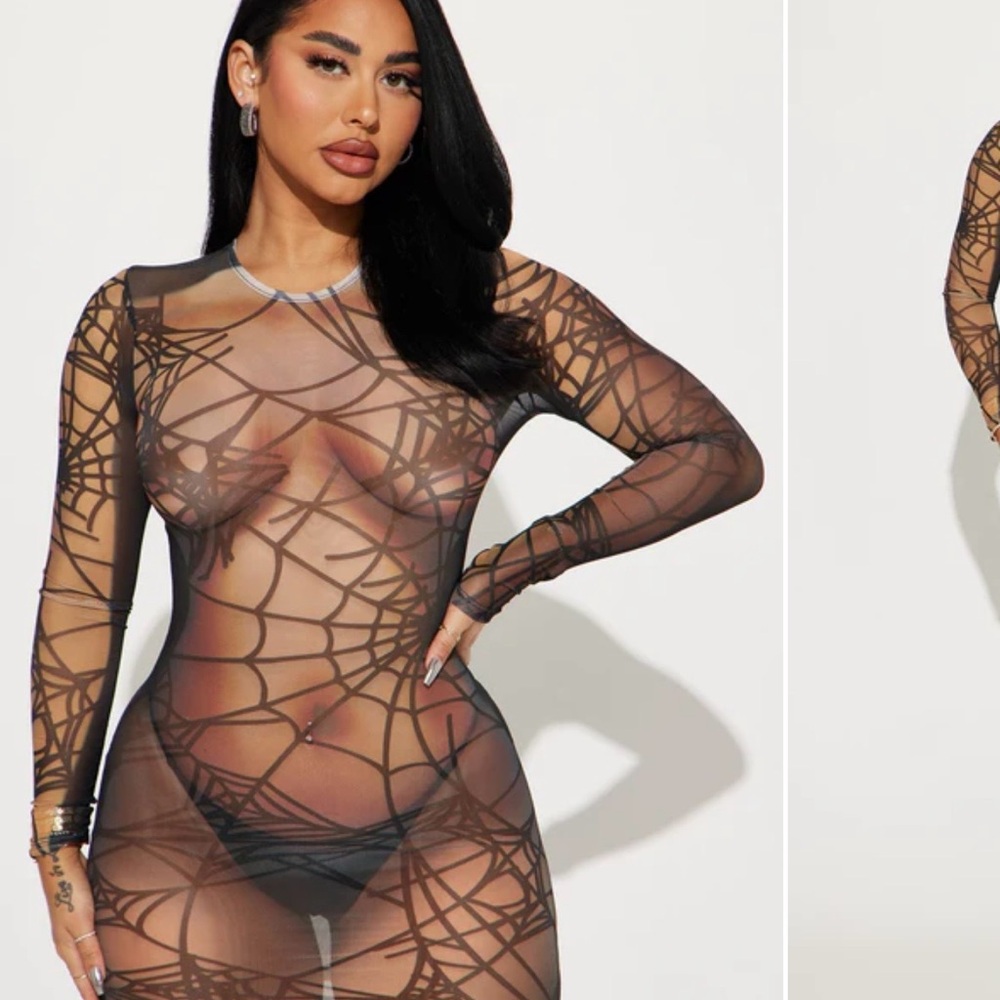 Fashion Nova Black Web Pattern Mesh Dress